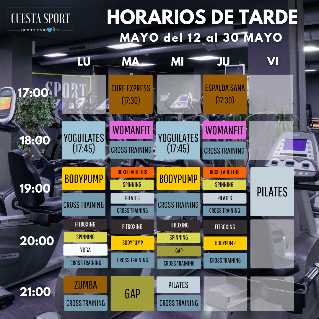 Cuesta Sport 12 al 30 de mayo horarios Clases Sevilla de Tardes
